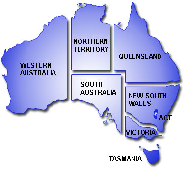 Australia map - click a state to view regions